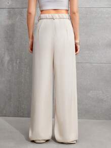 SHEIN Teen Girl Woven Solid Color Twill Wide Leg Pants With Slant Pockets