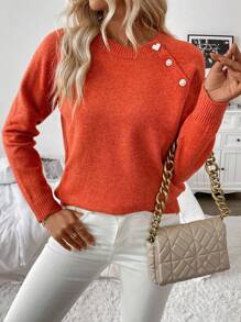 Elyressa Women's Casual Oblique Placket Button Knitted Sweater, Spring And Autumn  Fall Winter Outfit