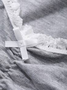 DAZY Women V-Neck Lace Patchwork Short Sleeve Simple T-Shirt, Casual For Daily Wear,Crop Tops Women - Grey - View 7