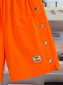 2pcs/Set Tween Boys Casual Cartoon Print Crew Neck Loose T-Shirt And Solid Loose Woven Shorts 2 Pieces Outfit, Suitable For School, Garden, Beach, Birthday In Spring, Summer, Autumn, Winter - Multicolor - View 8