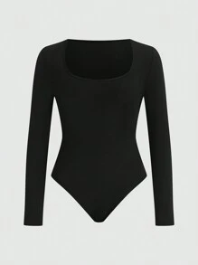 Flirla 2pcs/Set Versatile Round Neck Long Sleeve Romper And Wide-Leg Pants Set, Casual - Black - View 6