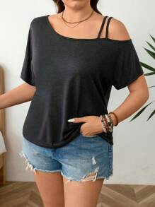 SHEIN LUNE Camicetta casual dal design minimale a maniche corte, tinta unita, taglie comode