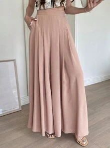 DAZY 女士纯色宽松优雅裤裙，高腰阔腿裤，商务休闲，四季皆宜 - 粉色 - 查看 6