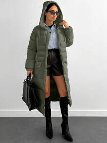 EURMUSE Long Padded Coat Keeping Warm With Big Two Pockets - Dark Green - View 6