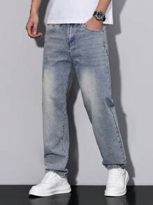 RivetRise Jeans casuales de corte recto y holgado con bolsillos, versátiles para hombres