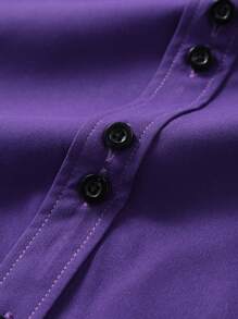 Manfinity Mode Men's Autumn Single-Breasted Casual Business Shirt, Long Sleeve, For Fall - Purple - View 7