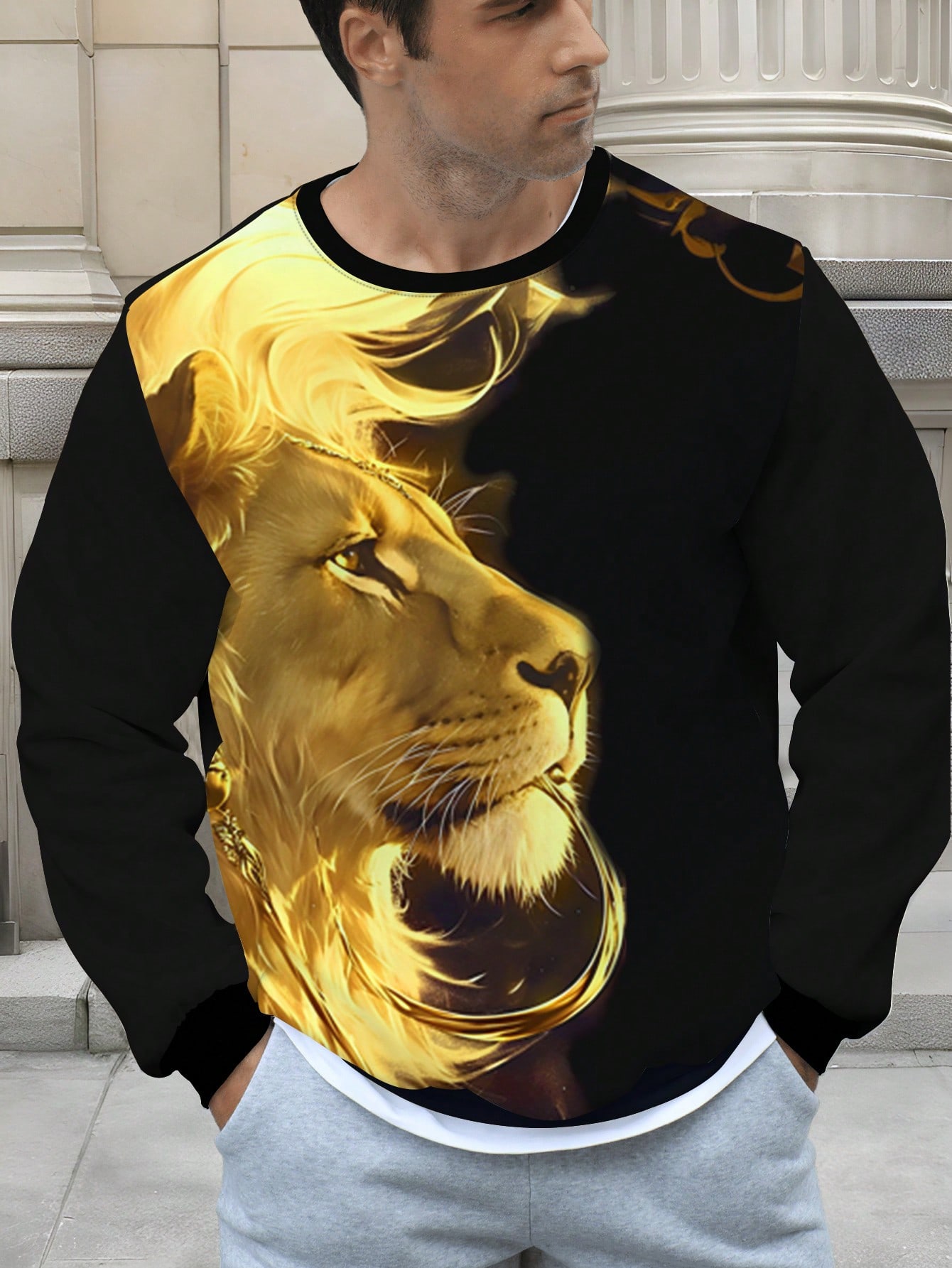 Manfinity Dauomo Men's Round Neck Long Sleeve Animal Print Casual Sweatshirt