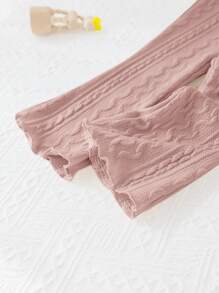 SHEIN Baby Girl Apricot Wave Hem Long Sleeve Top And Elastic Waist Flared Pants Set, Autumn/Winter - Pink - View 10