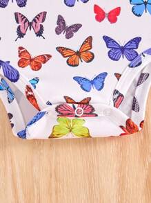 SHEIN Summer Cute Knitted Butterfly Pattern Bodysuit For Baby Girls - White - View 6