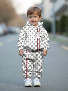 SHEIN COOL BOY, Klassiek, Stijlvol, Luxe, Cool, High-End Baby Boy Casual Losse Comfortabele Gebreide Zachte Capuchon Sweatsuit