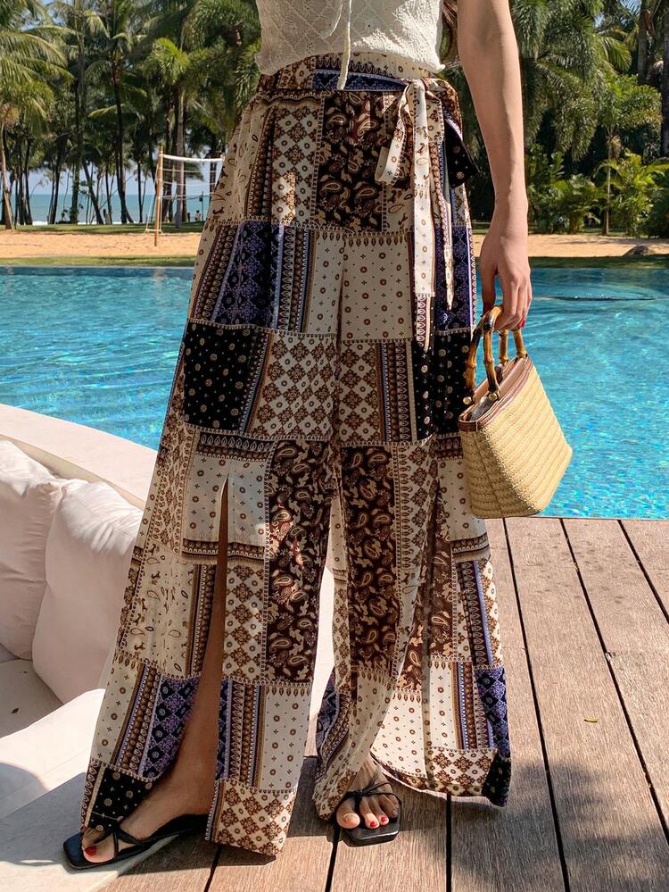 Floral Print Wrap Pants, Bohemian Style For Women, Spring Summer Holiday Vacation Women