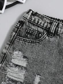 SHEIN Tween Girls Y2k Fashion Casual Boho Ripped Raw Hem Denim Jeans Shorts,Girls Summer And Spring Clothes Outfits - Black - View 6