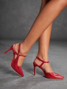 CUCCOO SZL Red Rhinestone Decor Women's Simple Practical Versatile High Heel Pumps - Red - View 8