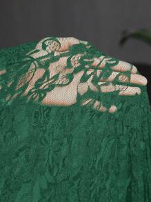 Slaydiva Women Solid Color Lace Elegant See-Through Dress - Green - View 9