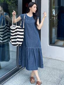 DAZY Women's Casual Washed Denim Holiday Dress - Blue - View 1