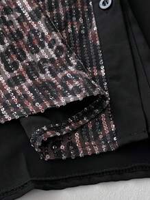 Viva Relle Camisa de bloque de color con estampado de leopardo con lentejuelas para mujer de talla grande de manga larga