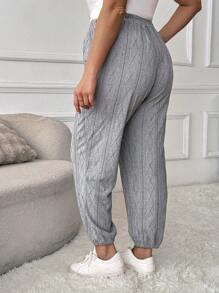 SHEIN LUNE 大码女式灰色休闲修身针织裤 - 灰色 - 查看 2