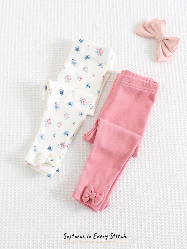 Cozy Pixies Conjunto de 2 piezas de leggings de punto con cintura elástica y estampado floral diminuto para bebé niña