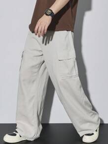 Manfinity Hypemode Quần ống rộng rộng rãi bằng vải denim chắp vá màu be cho nam, StreetEZ - Màu be - Xem 4