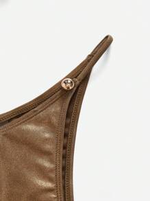 SHEIN Swim Women's Elegant Sexy Metal Decor Shiny Metallic Fabric Bikini Two Pieces Set Summer