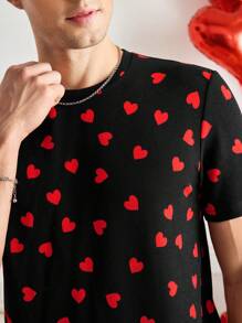 Manfinity VCAY Camiseta casual de cuello polo de manga corta ajustada para hombre Manfinity Modomio, adecuada para uso diario y parejas, regalo de San Valentín, pijamas de San Valentín, conjuntos a juego de parejas, ropa de San Valentín