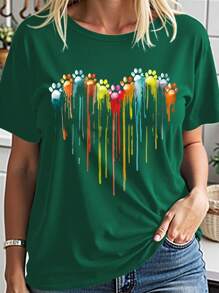 INAWLY Plus Size Printed Round Neck Short Sleeve T-Shirt Suitable For Valentine's Day Casual Wear Women Graphic Tee Top For Summer