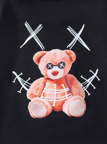 SHEIN Oversized Tween Boy Casual Bear Print Crew Neck Long Sleeve Sweatshirt, lichtgewicht, herfst/lente