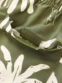 Surfspeed Men's Casual Coconut Tree Print Drawstring Waist Beach Shorts - Army Green - View 4