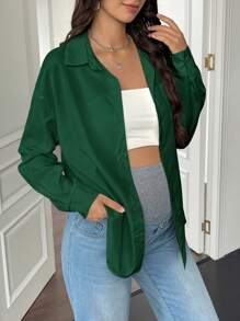 SHEIN Einreihiges, legeres Umstandshemd mit langen Ärmeln und Tasche, Drop-Shoulder