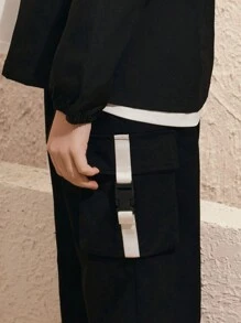 SHEIN 2 件装男童风衣字母拼接拉链连帽夹克和 3D 大口袋锥形长裤套装，适合情人节主题，适合上学/郊游，适合任何场合 - 彩色 - 查看 6