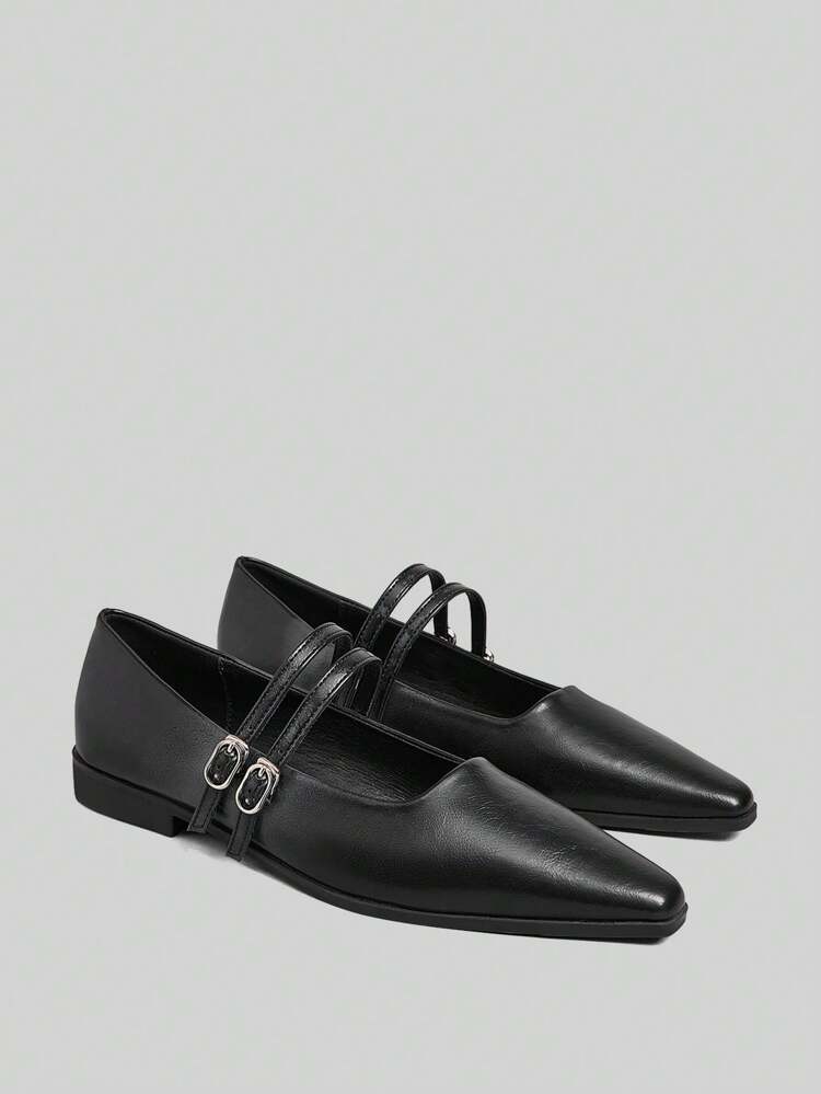 Women's Classic Retro Simple Plain Flat Mary Jane Shoes, Comfortable Casual Commuter Slip-On Square Toe Sandals, Black Valentine's Day
