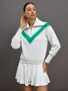 Activina Activina Women Solid Color Splice Front Zipper Long Sleeve Casual Sports Sweatshirt