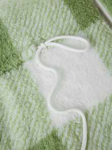 SHEIN LUNE Plus Size Front Zip Up Long Sleeve Plaid Minimalist Jacket, Casual Everyday Wear - Multicolor - View 5