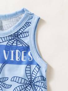 Baby Boy Coconut Tree Print + Navy Blue Shorts Casual 2 Pieces Outfit