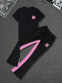 Manfinity LEGND 2pcs Casual Men Graphic Print Round Neck Short Sleeve Top And Long Pants Set - Multicolor - View 6