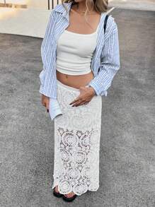 SHEIN Essnce 女士纯色镂空简约 A 字裙，休闲日常穿着