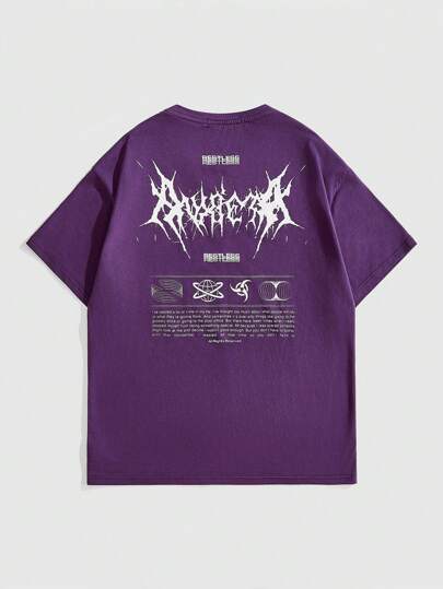 MkngProject Men's Slogan Print Round Neck Loose Casual Short Sleeve T-Shirt