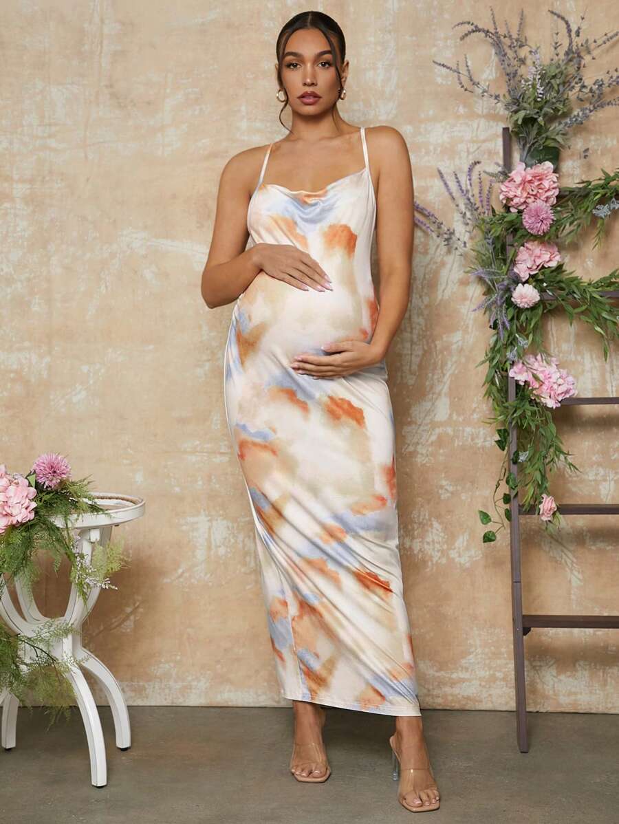 MaterniChic Tie-Dye Criss-Cross Strap Bodycon Maternity Dress For Valentine's Day - Multicolor - View 1