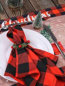 SHEIN 3/6/12/24 件圣诞餐巾环圣诞餐巾架冬青浆果蜡烛花环适用于宴会桌装饰，圣诞节