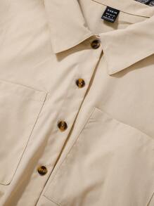 SHEIN 休闲简约柔软舒适前扣连体裤，家庭装，适合日常工作，亲子活动，团聚，旅行和郊游，春夏 - 卡其色 - 查看 7