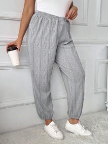 SHEIN LUNE 大码女式灰色休闲修身针织裤 - 灰色 - 查看 4