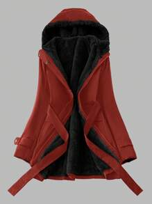 SHEIN LUNE Capa con capucha forrada térmica casual para mujer, térmica para otoño/invierno