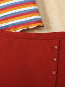 Tween Girls Casual Striped Crew Neck Short Sleeve Top With Mini Skirt 2 Pieces Set