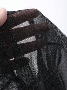 FRIFUL Women's Round Neck Long Sleeve Shiny Mesh Fitted Blouse Sheer,Fall Women Clothes - Black - View 4