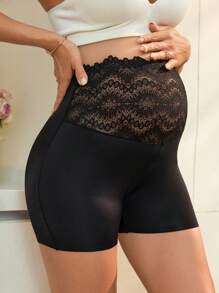 Maternity High Waist Lace Patchwork Briefs - Black - View 5