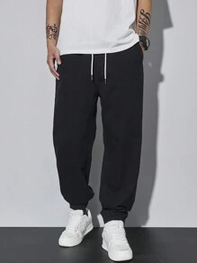 Manfinity Homme Men's Black Wide-Leg Relaxed Fit Tapered Ankle Jeans - Black - View 6