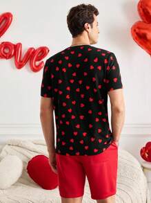 Manfinity VCAY Camiseta casual de cuello polo de manga corta ajustada para hombre Manfinity Modomio, adecuada para uso diario y parejas, regalo de San Valentín, pijamas de San Valentín, conjuntos a juego de parejas, ropa de San Valentín