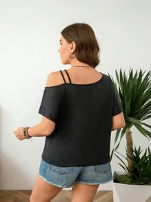 SHEIN LUNE Camicetta casual dal design minimale a maniche corte, tinta unita, taglie comode