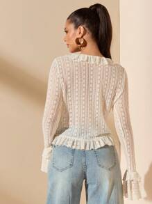 SHEIN BAE Áo cánh ren đơn giản buộc dây tay dài viền bèo nhún màu mơ gợi cảm ngọt ngào cho nữ, thích hợp cho mùa xuân, mùa hè, ngày lễ tình nhân, tiệc tùng, hẹn hò, phù dâu, đi làm hàng ngày, sinh nhật - Màu be - Xem 2