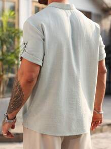 Manfinity Homme Men Plus Size Casual Solid Color Short Sleeve Shirt - Mint Green - View 2